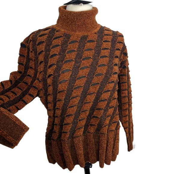 Sabri Ozel Sweaters - NWT Angel Design by Sabri Ozel rust brown black turtle neck chenille sweater XL